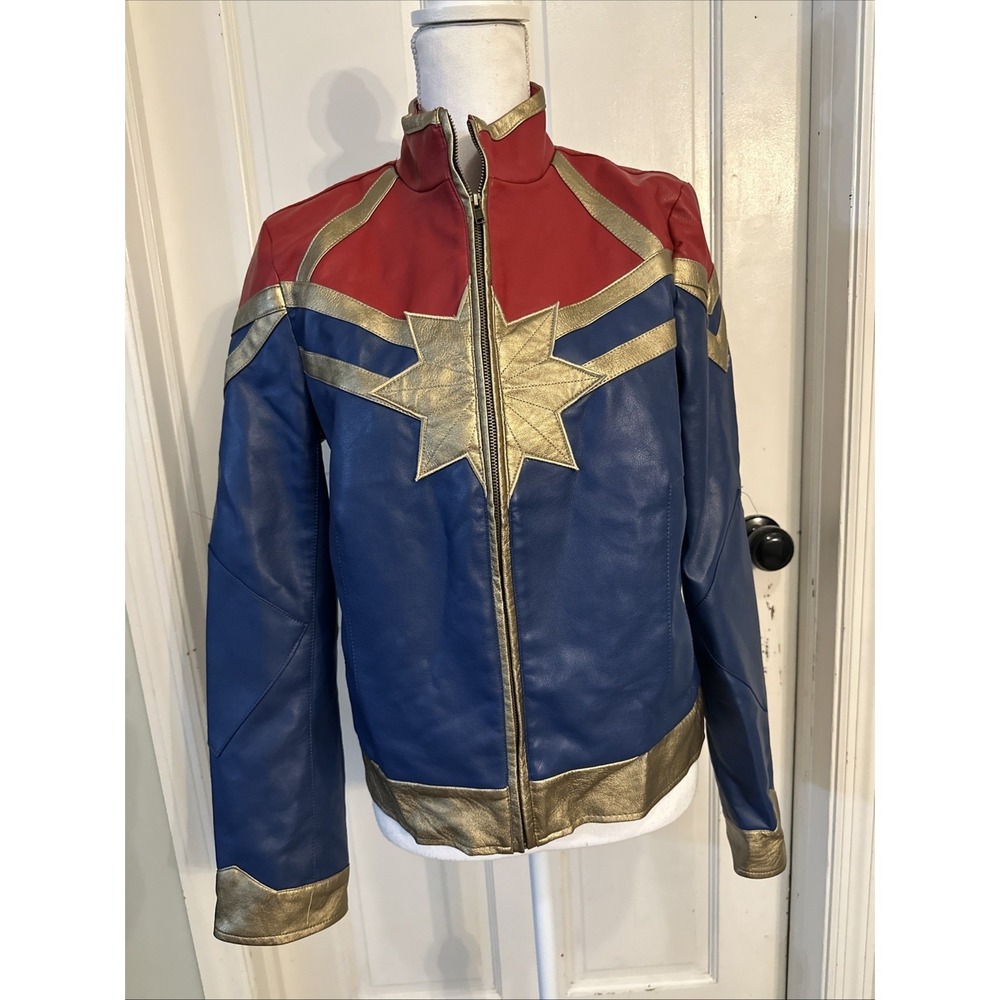 Marvel Her Universe Avengers Hot Topic Captain Marvel Star Jacket Faux Leather L